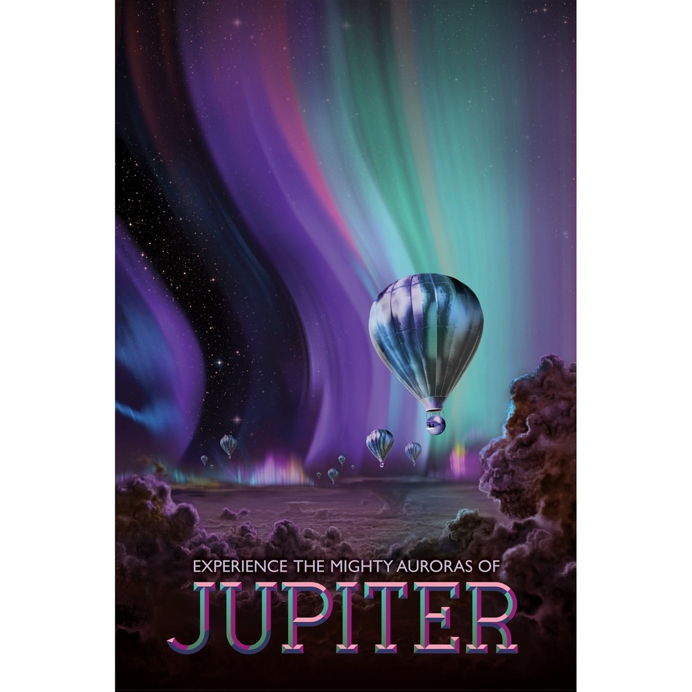 Jupiter Aurora Hot Air Balloon Space Travel Art Print Poster